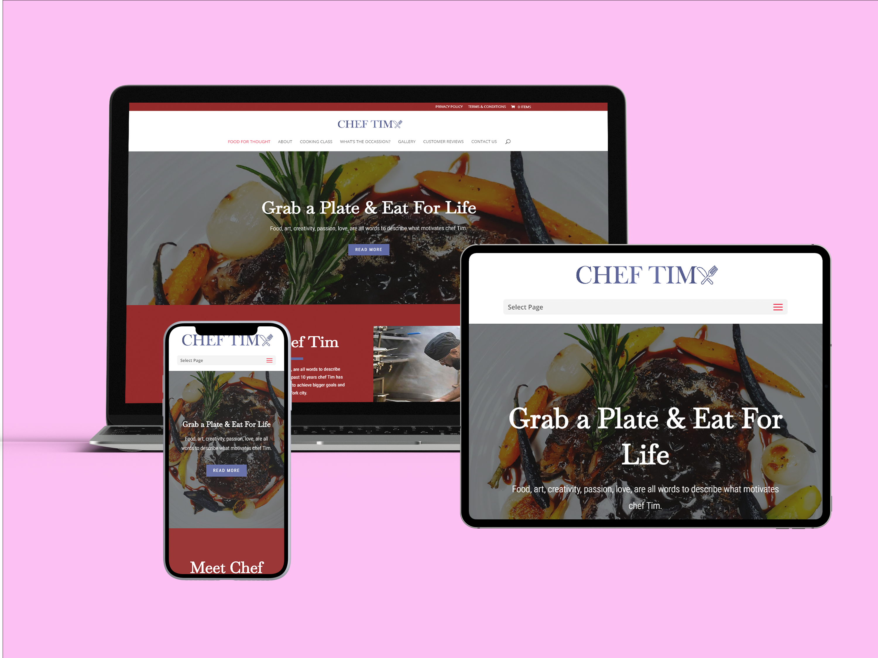 Website example of Chef Tim Website Designed